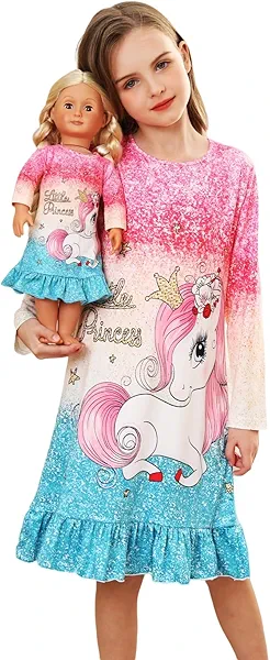 Bow Dream Toddler Girls Dress Cute Cartoon and Matching American Girl Doll Clothes for Girls