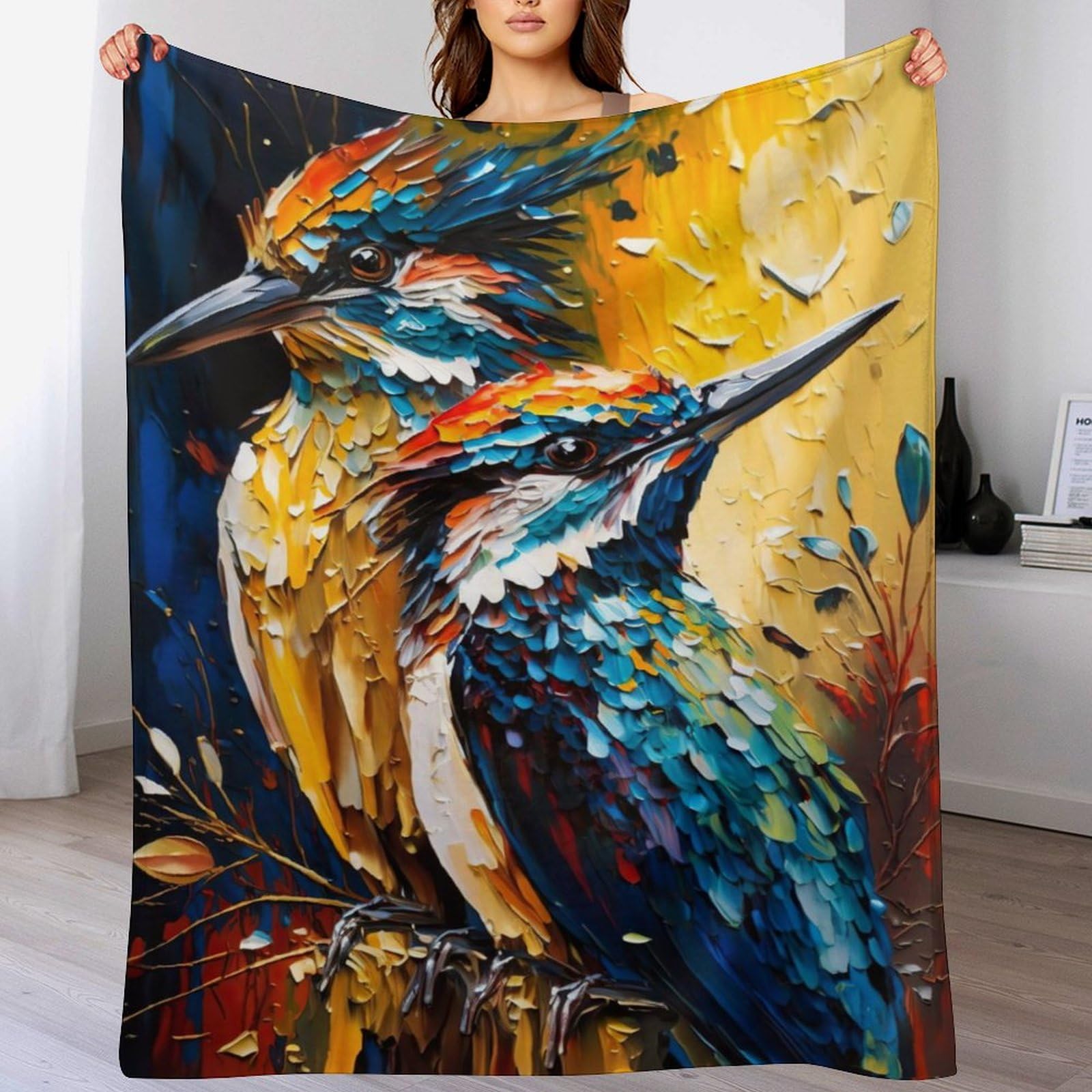 Couverture de lit oiseau duo en flannel douce contre le froid du salon