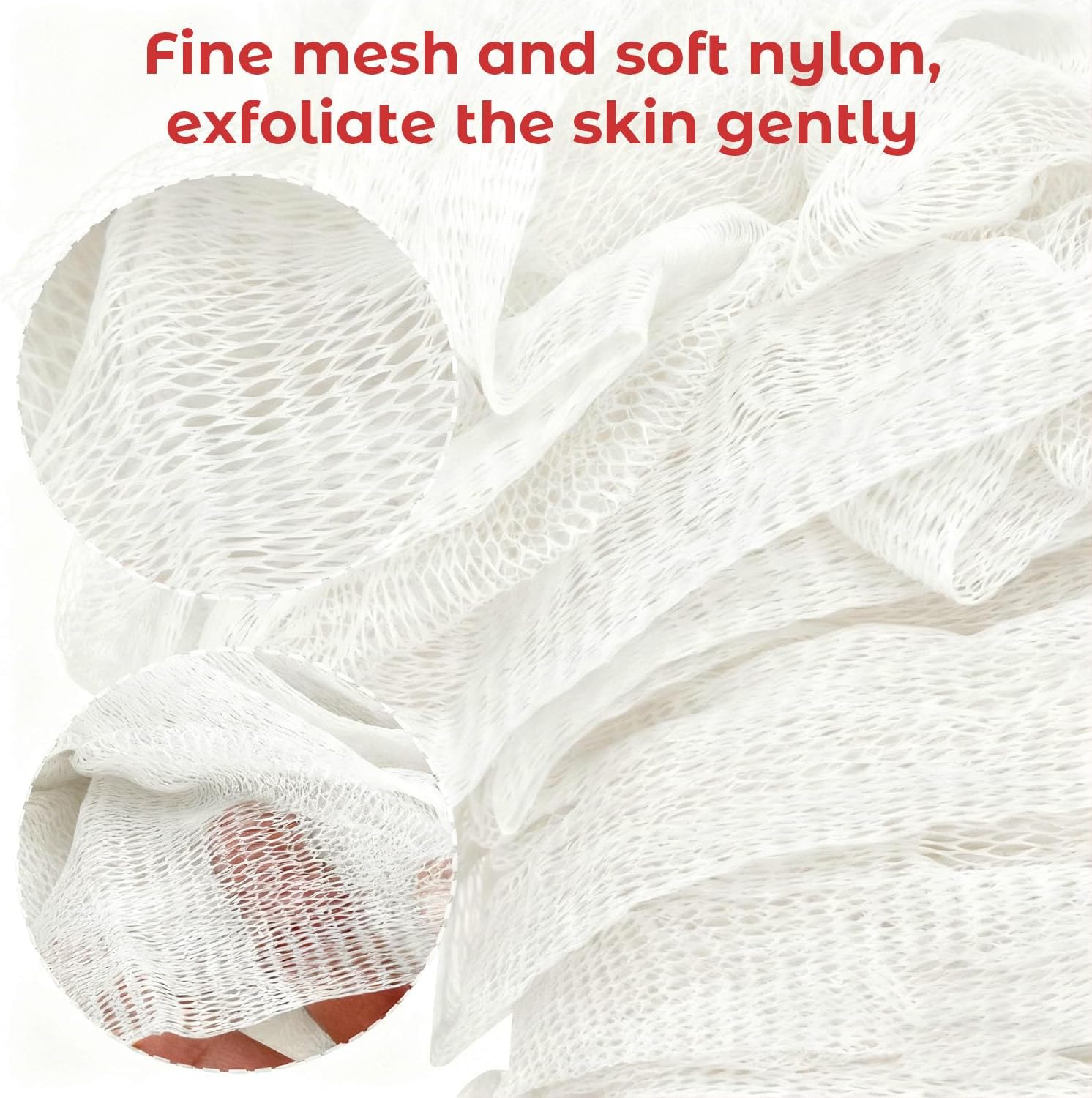 Shower Back Scrubber Loofah on Stick - Premium Exfoliating Bath Sponge for Gentle Skin Smoothing, Beige White