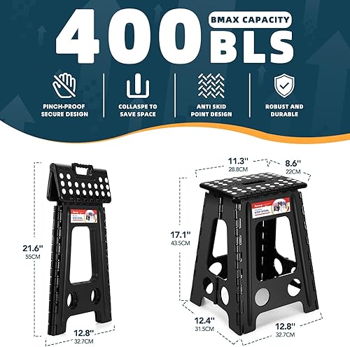 Miniatura 306 de Taburete plegable resistente de alta calidad de 13 pulgadas de altura para adultos, taburete de cocina, jardín, baño, color blanco Blanco,Bicolor