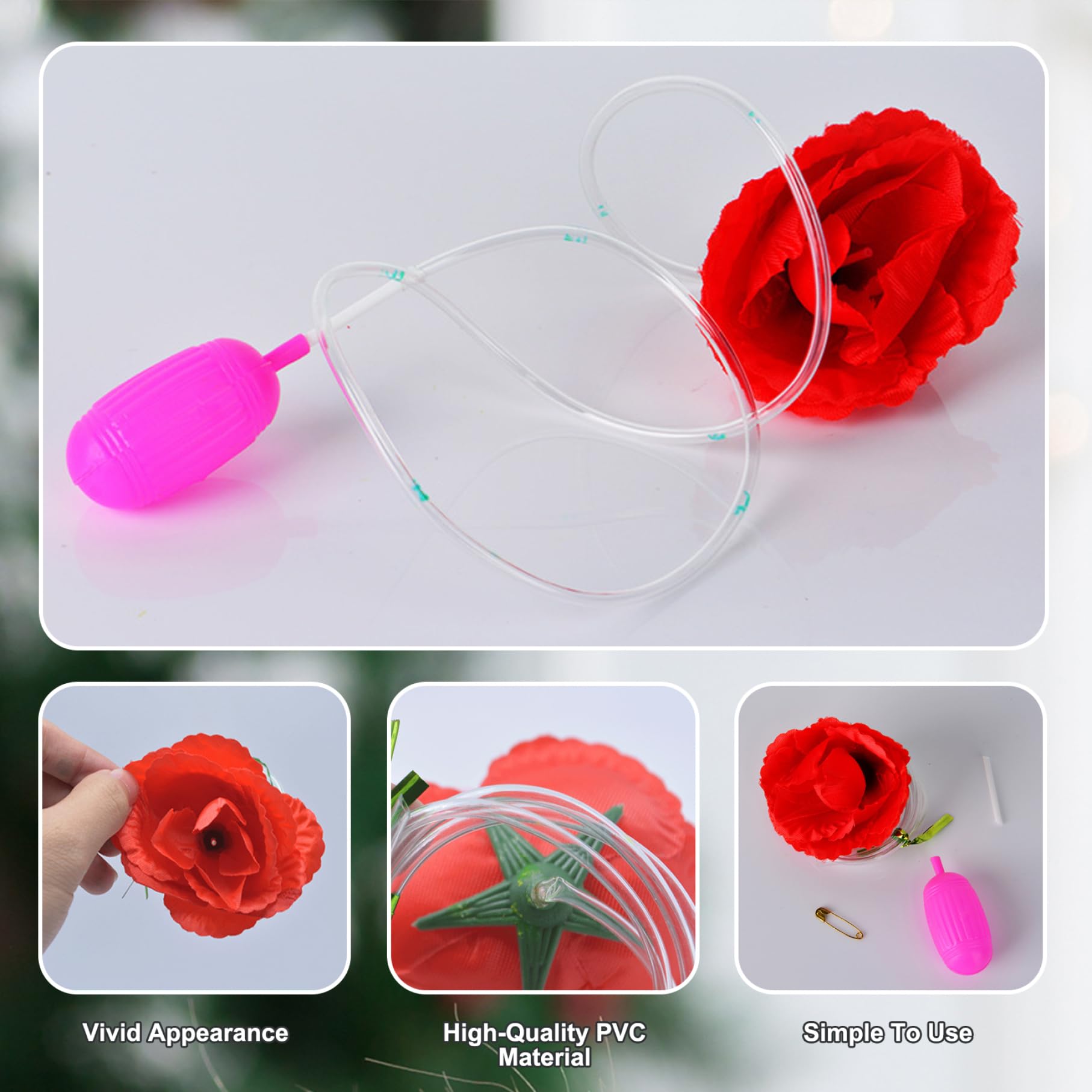 Tsawntd 4 Stück spritzende Blumen-Rosen-Streich-Spielzeug, kreativer lustiger Streich, realistische Clown-Blume, die Wasser spritzt, für Partyzubehör Spielzeug