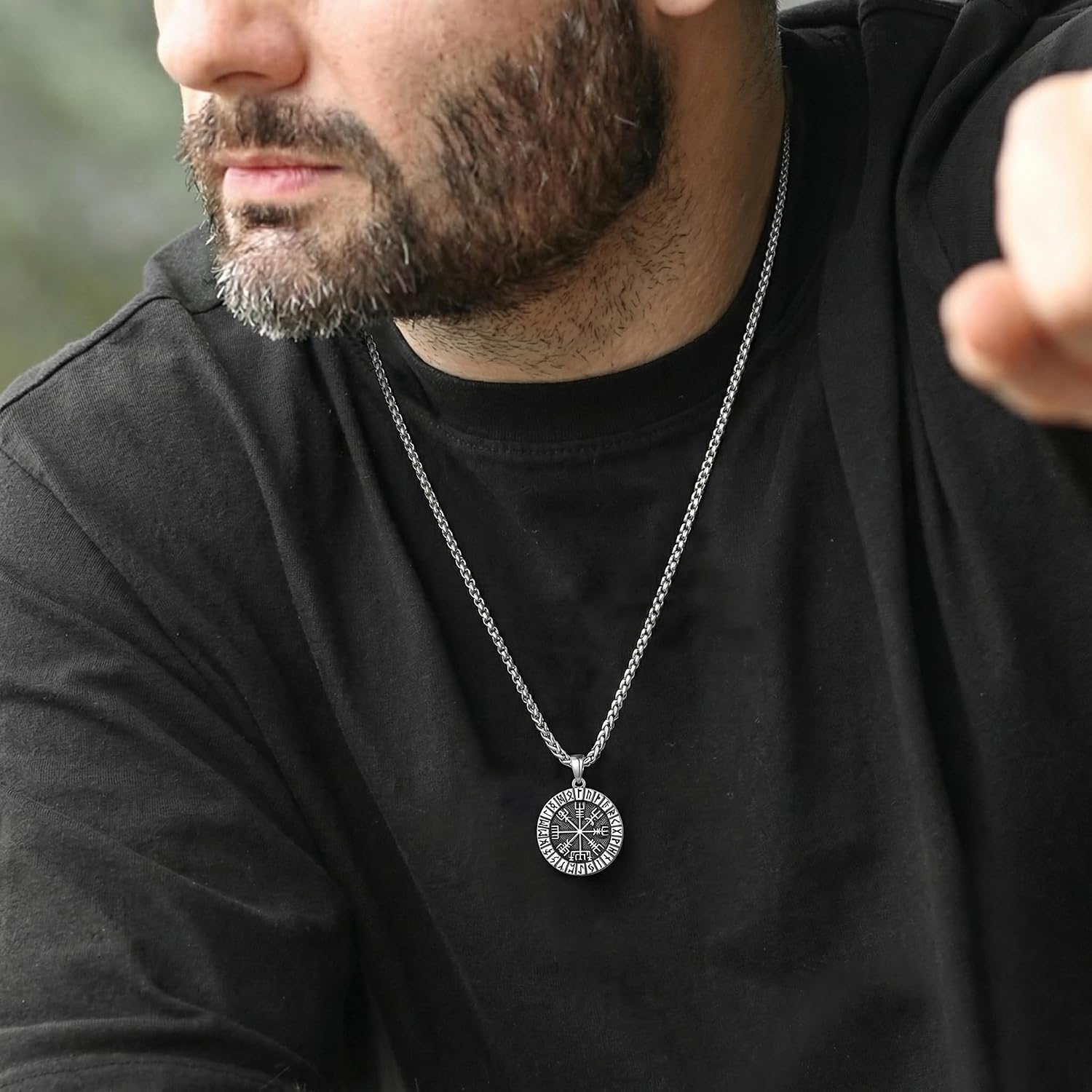Viking Vegvisir Compass Necklace for Men 925 Sterling Silver Norse Vegvisir Pendant Viking Jewelry, w/Stainless Steel Chain 22"+2"