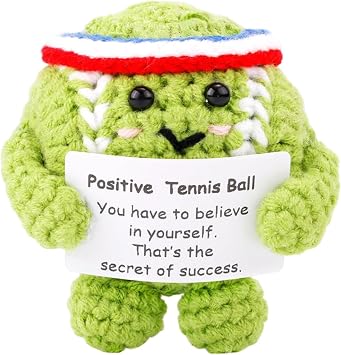 Positive Tennis Ball, Handmade Crochet Motivational Tennis Doll with Inspirational Card for Unique Sports Decor for Sports Lover Spirit Parties