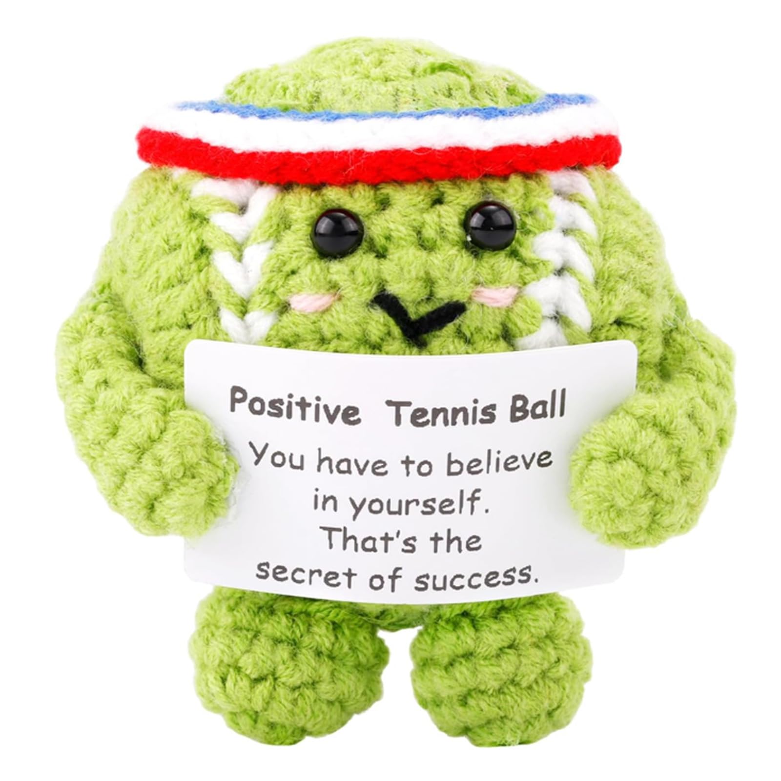 AICHUANG Positive Tennis Ball, Handmade Crochet Motivational Tennis Doll with Inspirational Card for Unique Sports Decor for Sports Lover Spirit Parties