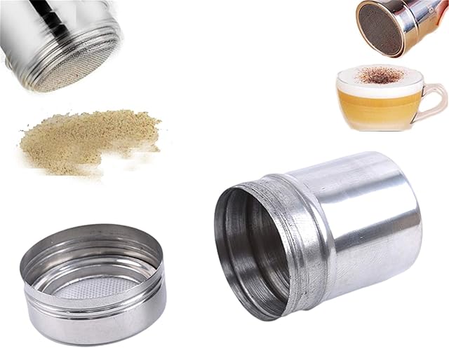LHHA Powder Sugar Shaker with Lid - Stainless Steel Fine Mesh Shaker Cinnamon Icing Sugar Powder Cocoa Flour Chocolate Coffee Sifter Sprinkler Dredgers for Coffee Cappuccino Latte