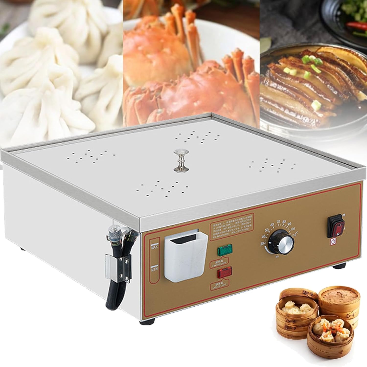 Commercial Steamed Bun Steamer, Electric Steamed Bun Steamer, Stainless Steel Temperature Controlled Steamed Bun Food, 4 Holes,
