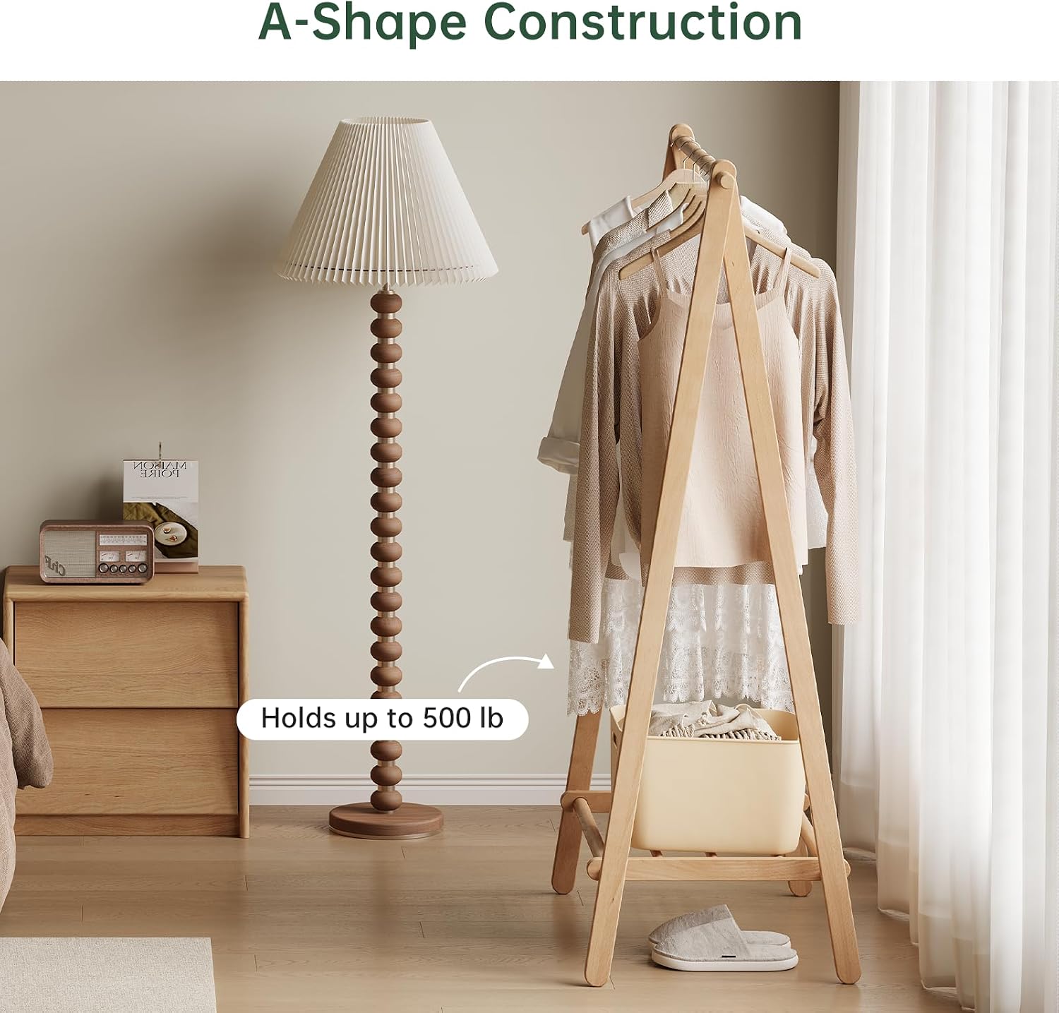 Wood Clothes Rack, Garment Rack with Shelf, Solid Wood Clothing Rack for Entryway, Bedroom, 19.7" x 37.4" x 58.7", Natural
