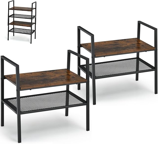 COSTWAY Set of 2 Stackable Shelf, Industrial 2/4-Tier Storage Rack Ladder Shelving Unit, Freestanding Metal Frame Wooden Display Stand Organizer Unit for Living Room, Bedroom, Kitchen and Hallway