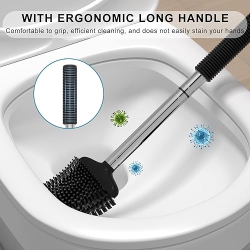 Miniatura 4 de Fowooyeen Juego de cepillo y soporte de inodoro de silicona, cepillos automáticos para inodoro con base de ranuras de ventilación para baño,