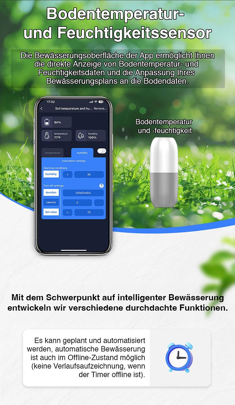 Royal Gardineer Solarbewässerungssystem: 2er-Set WLAN-Bewässerungscomputer, Solarpanel, App, 2X Bodensensor (Automatische Gartenbewässerung, Garten Bewässerungssteuerung, Akkus)