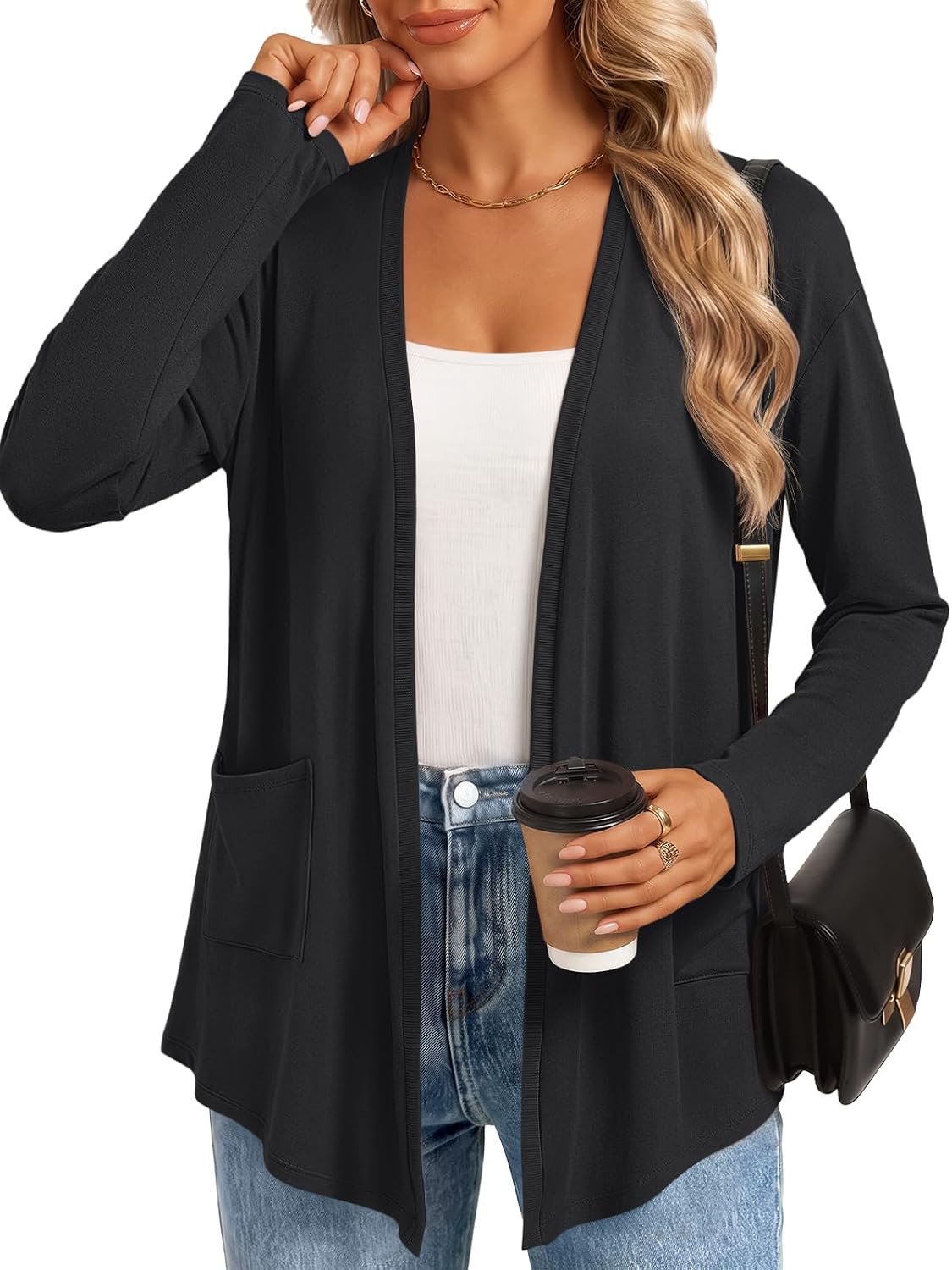 AUTOMET Women Long Sleeve Open Front Lightweight Soft Stretch Cardigan 2026