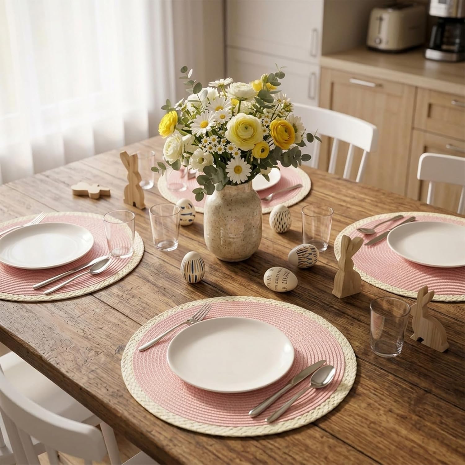 Round Placemats Set of 8, Woven Table Mats, Mint Pink image 5