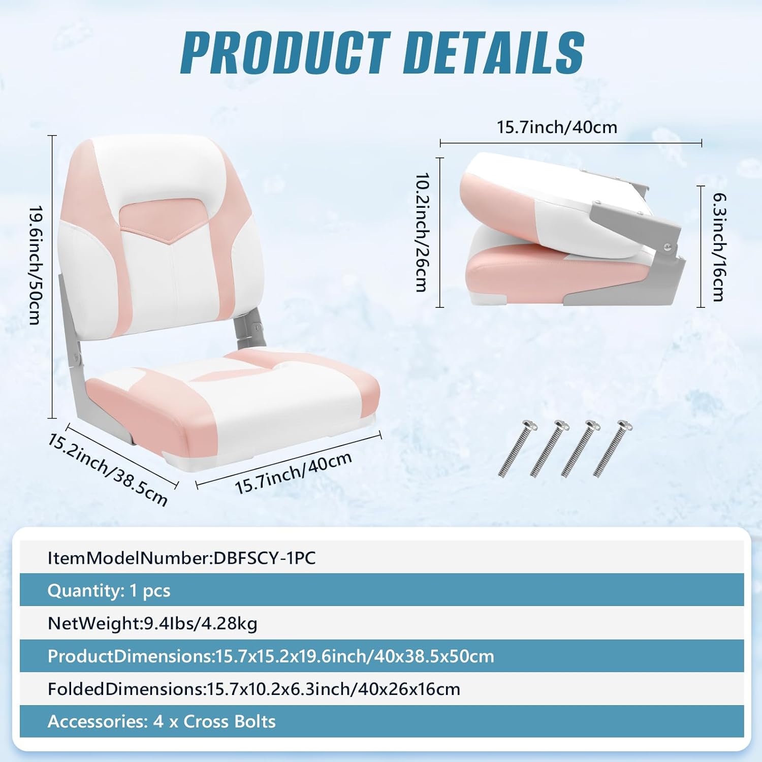 Boat Seat Low Back, Fishing Boat Seats with Thickened Sponge Padding, Waterproof Captain Chair for Jon Pontoon Canoe, Stainless Steel Screws Included