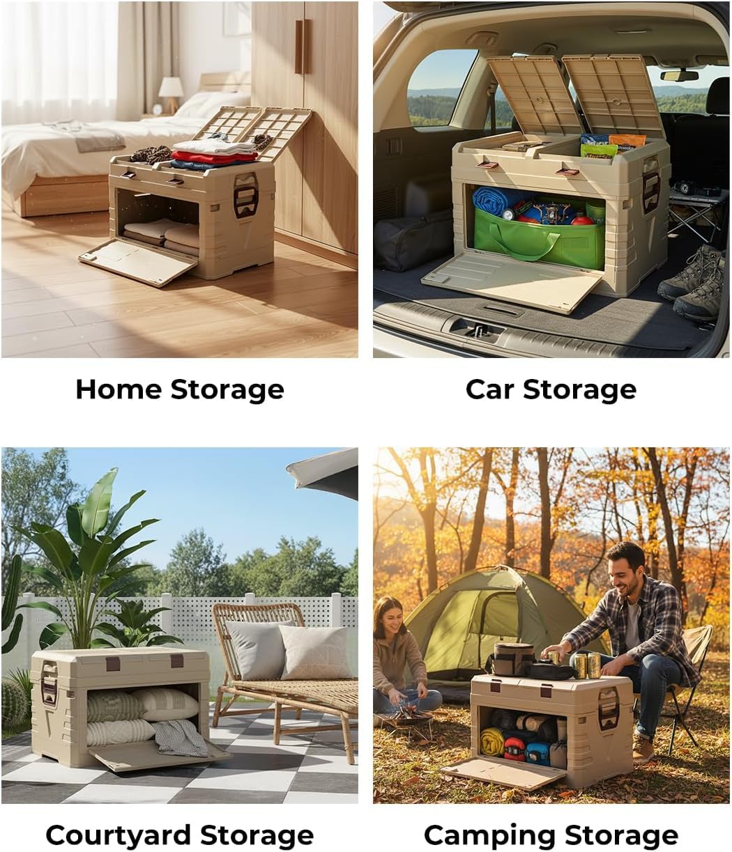 solarplay Faltbare Aufbewahrungsbox 60L mit Deckel, Extra Große Faltbox mit Verstärktem Rahmen, Platzsparend Zusammenklappbar für Auto, Camping, Haushalt & Garten (57.5 x 22 x 40.5cm)