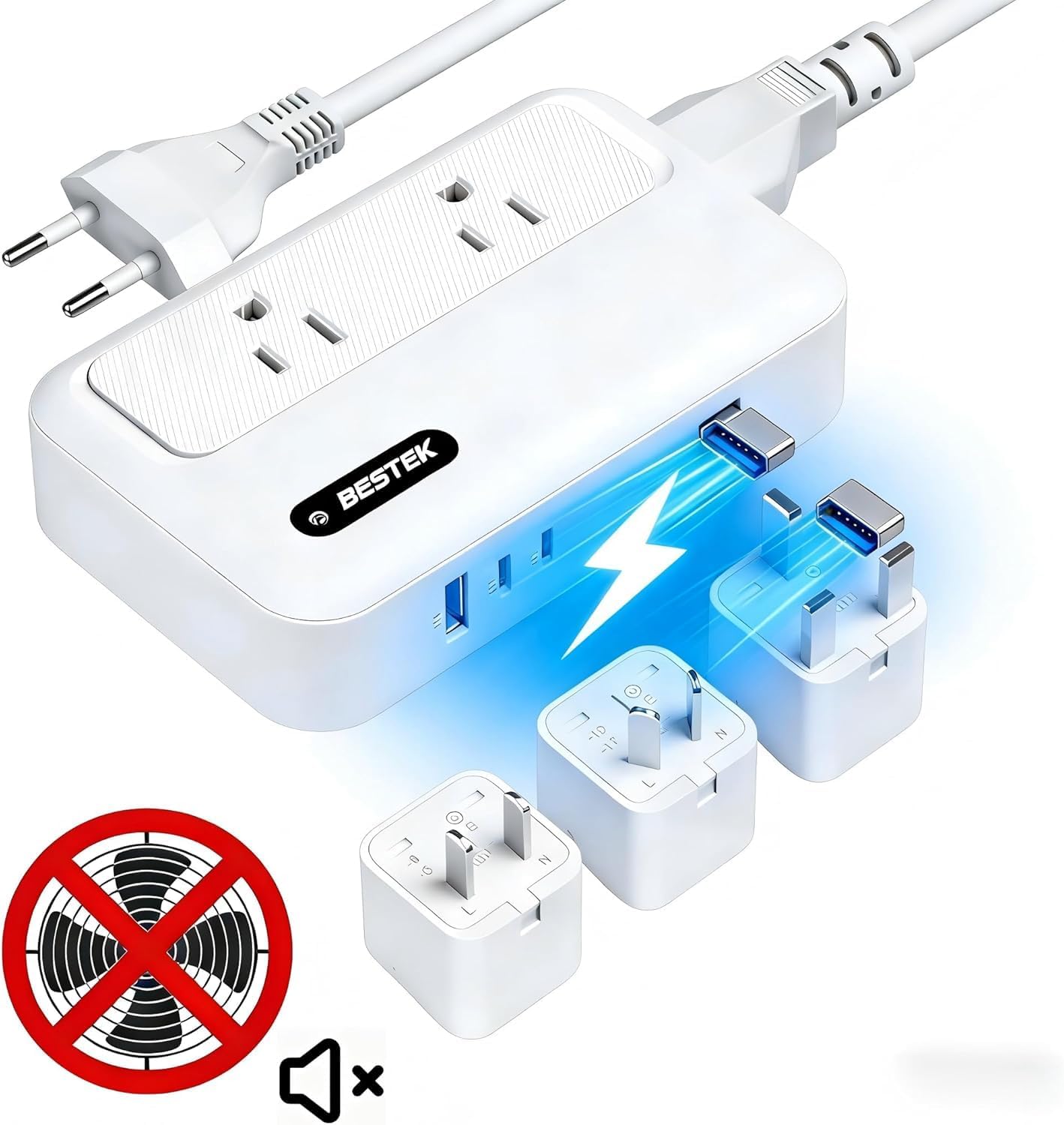 BESTEK 220v to 110v Converter with USB C 35w, 300W AC Peak Voltage Converter US to Europe, Universal Travel Adapter for Hair Straightener/Curling Iron with EU UK FR DE ES AU Adapter[Quieter Version]