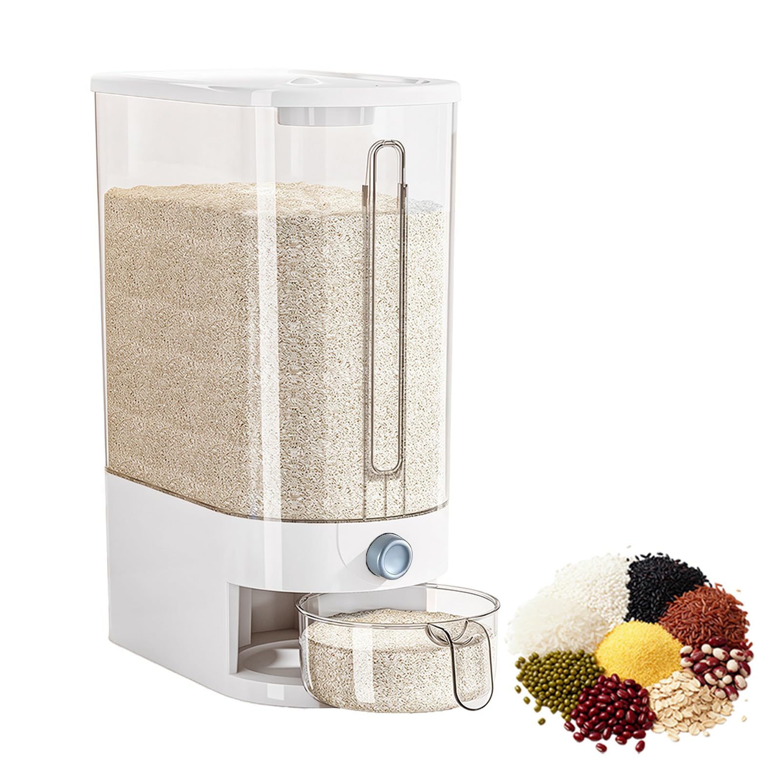 Xnqelerate Large Rice Dispenser 10kg, Cereal Dispenser with Measuring Cup, Rice Storage Container, Cereal Containers Storage for Nuts, Beans (22 Lbs)