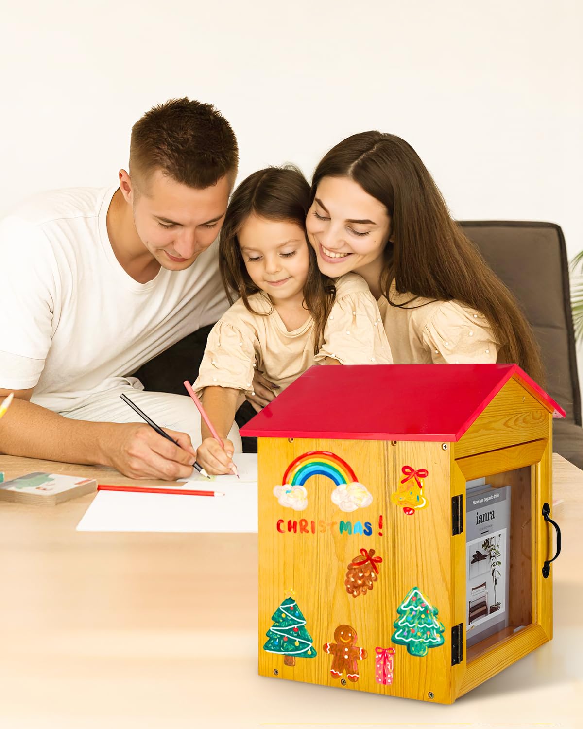 Little Library Box Outdoor - Armadietto in legno con tetto rosso per libri, letteratura e giornali