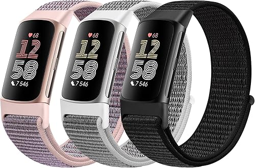 Correa deportiva de nailon compatible con Fitbit Charge 6/5, ajustable, transpirable, repuesto suave, correa de nailon suave para mujeres/hombres