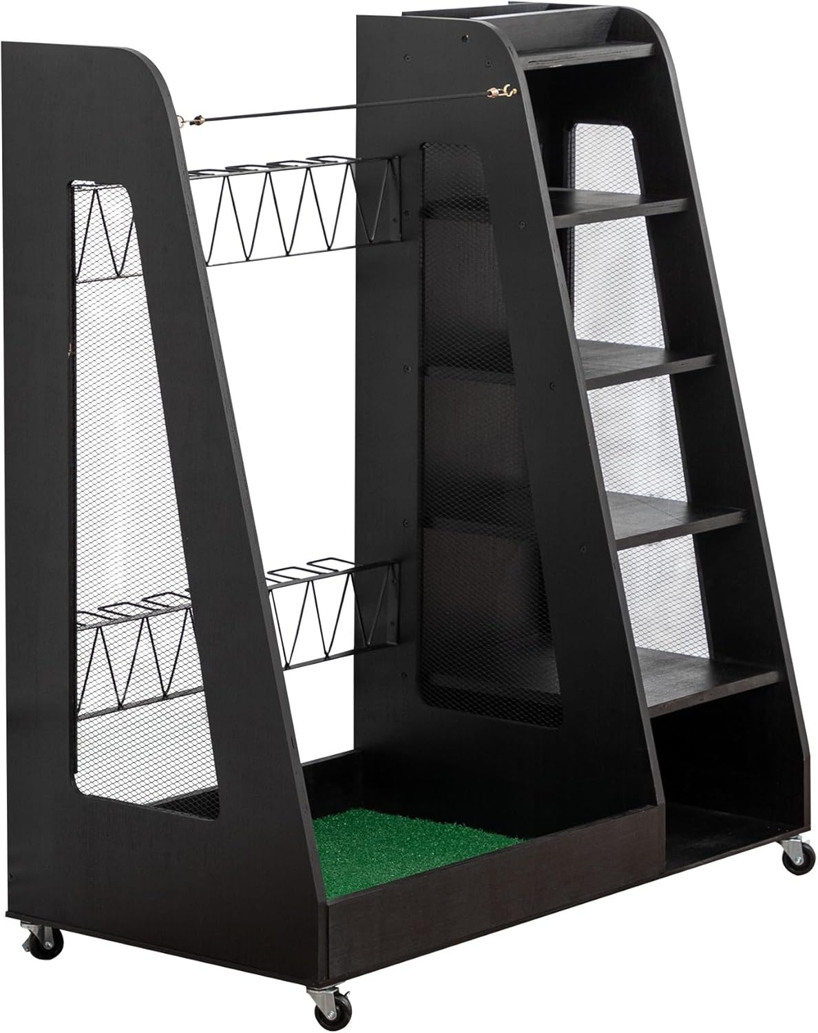 Premium Golf Bag Organizer for Garage – Wooden Golf Clubs Storage Rack Fits 2 Golf Bags, Ideal Golf Trunk Organizer for Car, Garage, Clubhouse, Shed & Basement(Black)