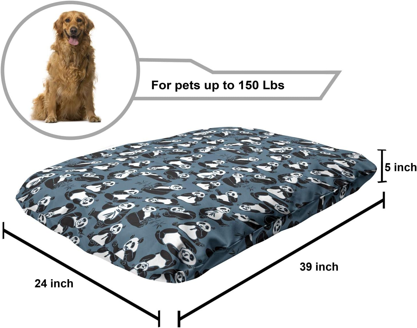 review Lunarable Panda Pet Bed, Chinese Wildlife Exotic Branches and Leaves with Bears on Abstract Backdrop, Chew Resistant Pad for Dogs and Cats Cushion with Removable Cover, 24