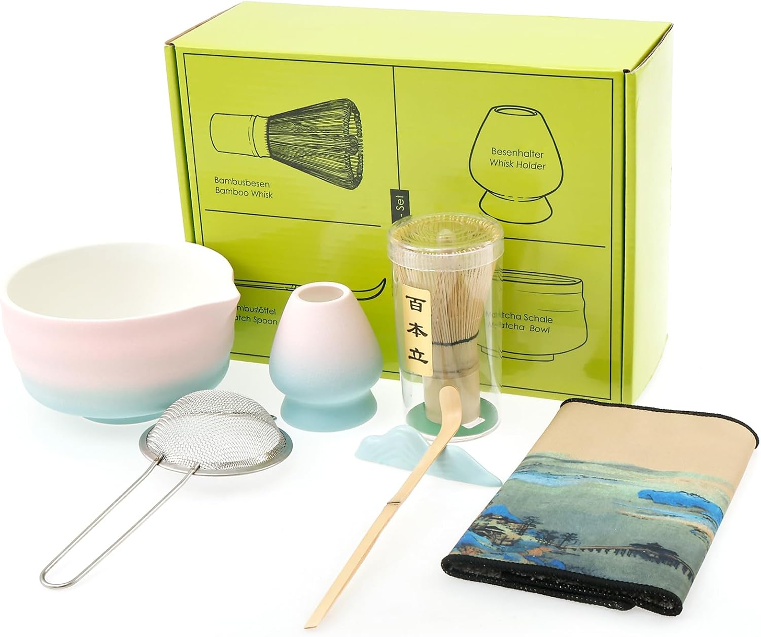 Matcha Whisk Set Includes Bowl, Easy to Clean Exquisite Matcha Bowl Whisk Holder Kit Sturdy Japanese Tea Complete Kit for Present(Spraying powder)