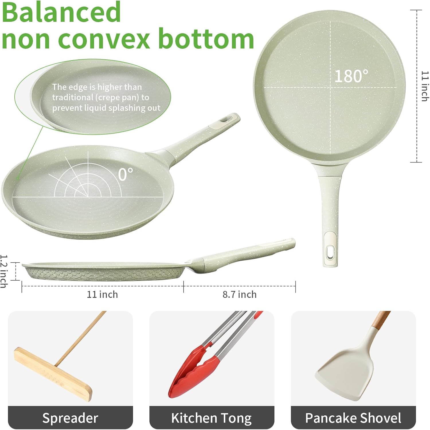 Nonstick Crepe Pan, Coating Induction Compatible Skillet Griddle | Dosa Tawa Pan for Roti, Tortillas & Pancakes | Eco-Friendly 100% Free PFOA,PFAS, Lightweight with Cool-Touch Handle - Image 2