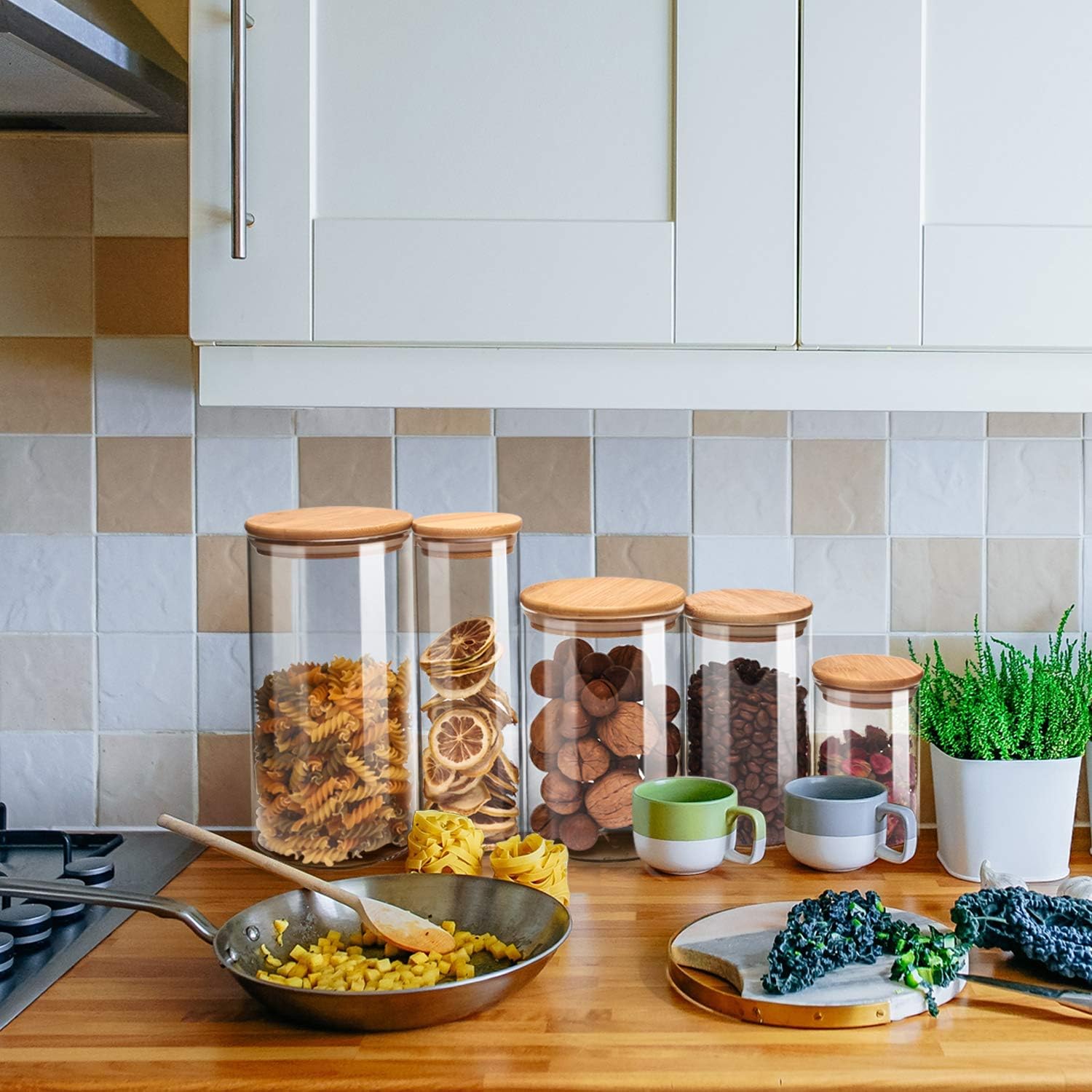 Glass Storage Jar,Coffee Bean & Kitchen Food Container (48.00, Round, 2, 2PACK 48 OZ)