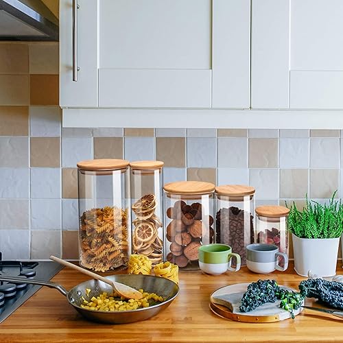 Miniatura 3 de Tarro de almacenamiento de vidrio con abrazadera de bloqueo de madera, contenedor de alimentos para granos de café y cocina, tarro de vidrio para