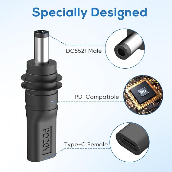 PLEASANTLY 2 Sets of USB C to Dc 5.5mm X 2.1mm Power Adapters, Pd 100w USB C Female to Dc5521 Male Connector Charging Bucket Socket Power Adapter(DC5521toUSB-C Waterproof)