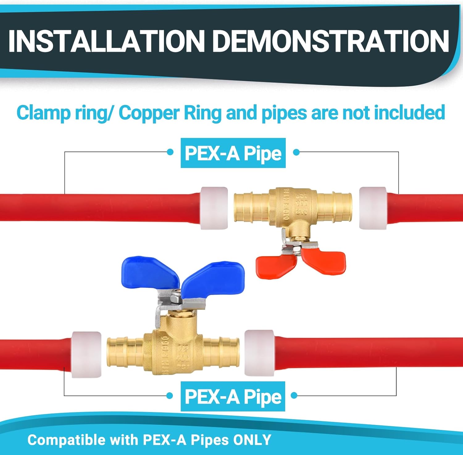 (Pack of 4) Seelink 3/4 Inch PEX-A Expansion Ball Valve with Butterfly Level, Brass Shut Off Valve for Pex-A Pipe Connection, ASTM F1960, Red&Blue(VALVE334-B-4Pack)
