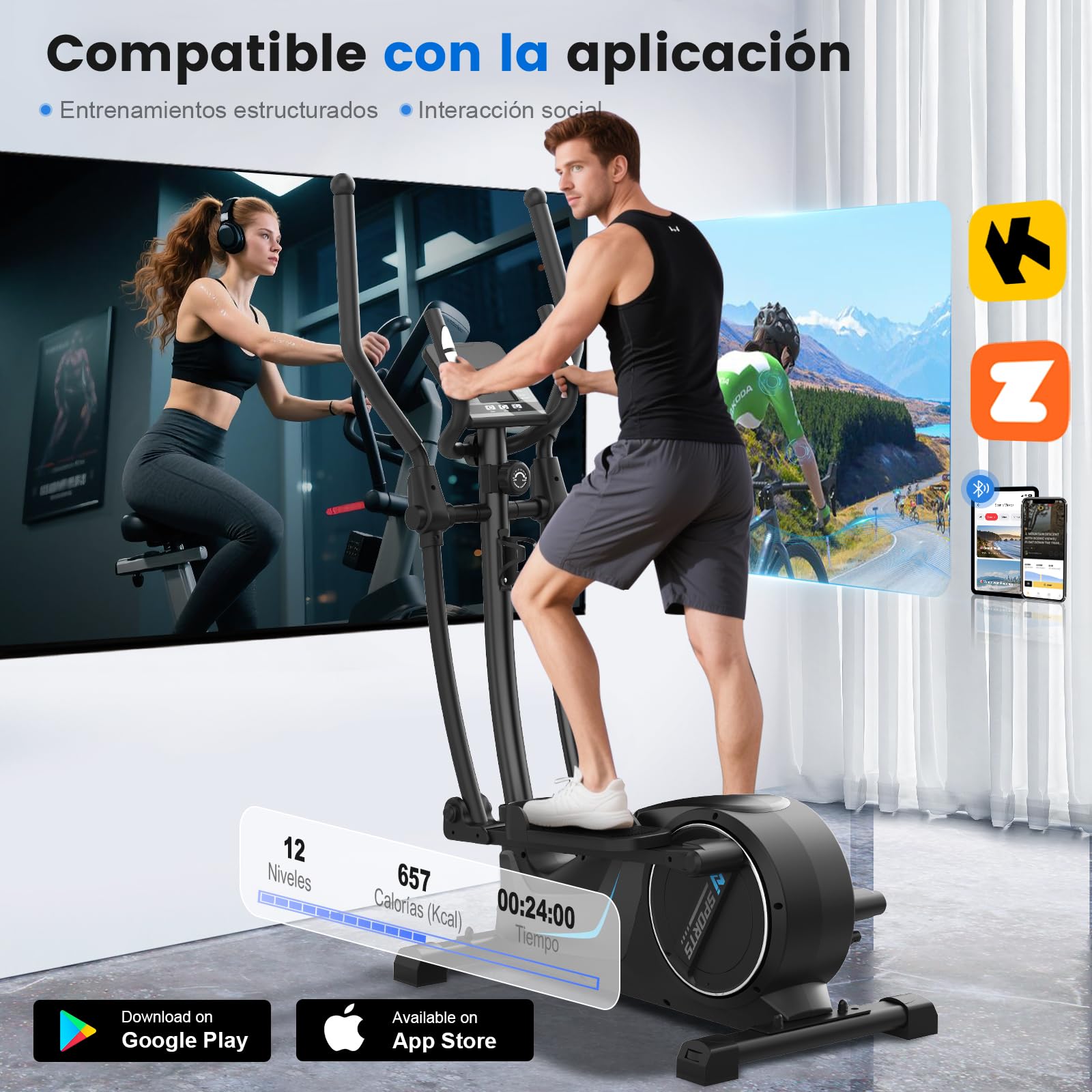 Neezee Eliptica para Casa, Elíptica Ultrasilenciosa con 16 Niveles de Resistencia, Volante de 8 kg, Zancada de 16,5 Pulgadas, Pantalla LCD Multifunción, Sensores de Pulso, Soporta hasta 150kg