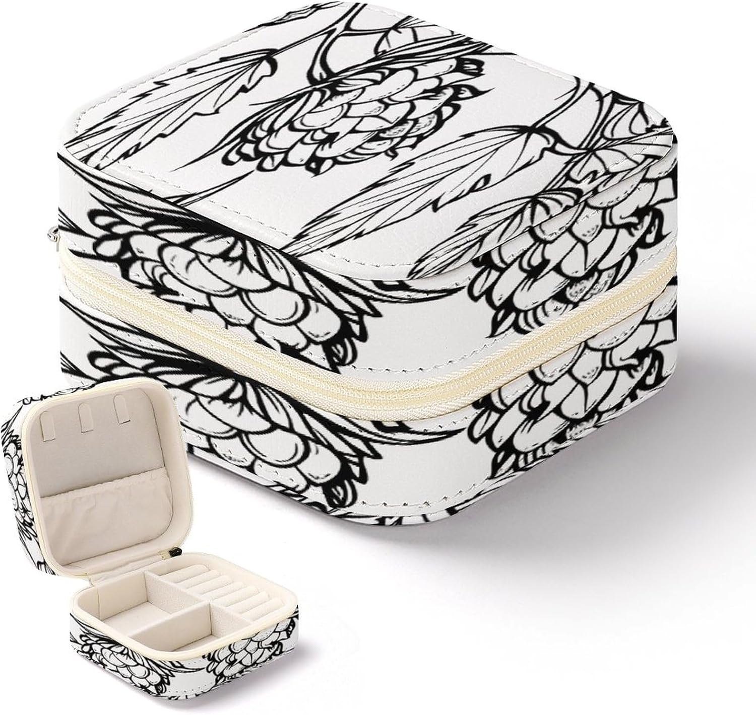 Women's Fashion Jewelry Box, Leaves And Cones Printing To Go Portable Jewelry Box, Personalized Travel Mini Jewelry Organizer,Exquisite Portable Jewelry Box