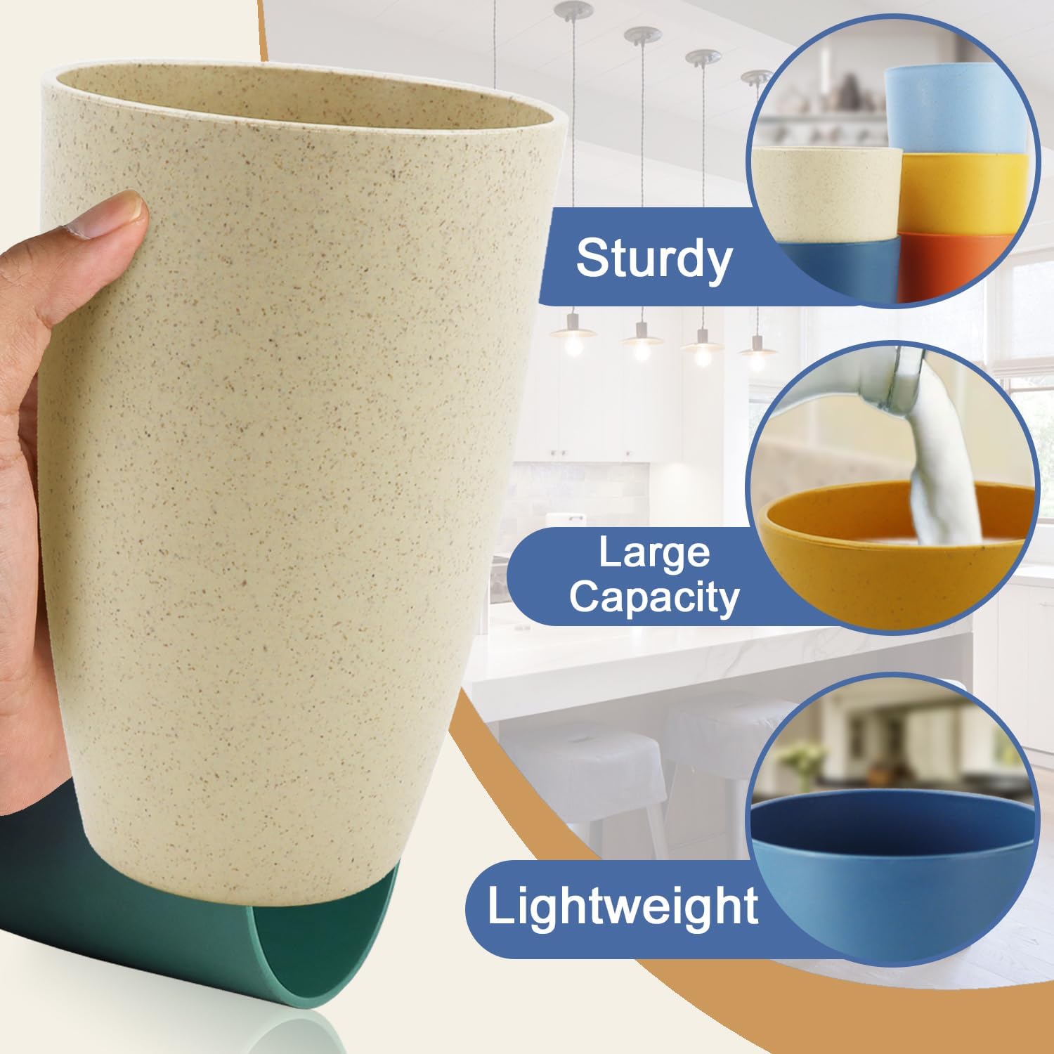 Wheat Straw Cups 20 OZ Large Capacity Set of 6, Unbreakable Drinking Cups Reusable, Alternative to Plastic Cups Reusable, Dishwasher Safe Water Tumblers (Multicolor) - Image 4