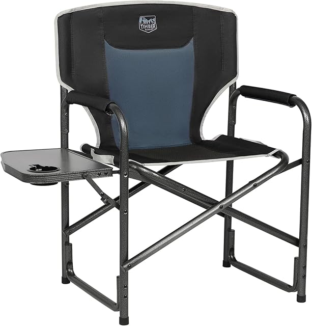 Timber Ridge Directors Chair Heavy Duty Folding Aluminum Camping Chair Adults with Side Table Lightweight Camping Chair Supports 150kg Portable for Outdoor Camping Festival BBQs Black