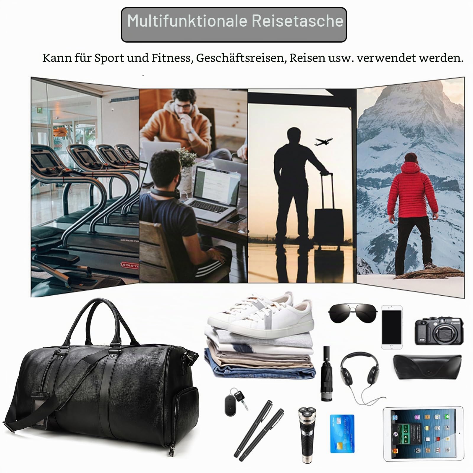 LUUFAN Leder Reisetasche große Kapazität Duffel Gepäcktasche mit Schuhfach, Männer Frauen Umhängetasche für Wochenende Urlaub Geschäftsreise