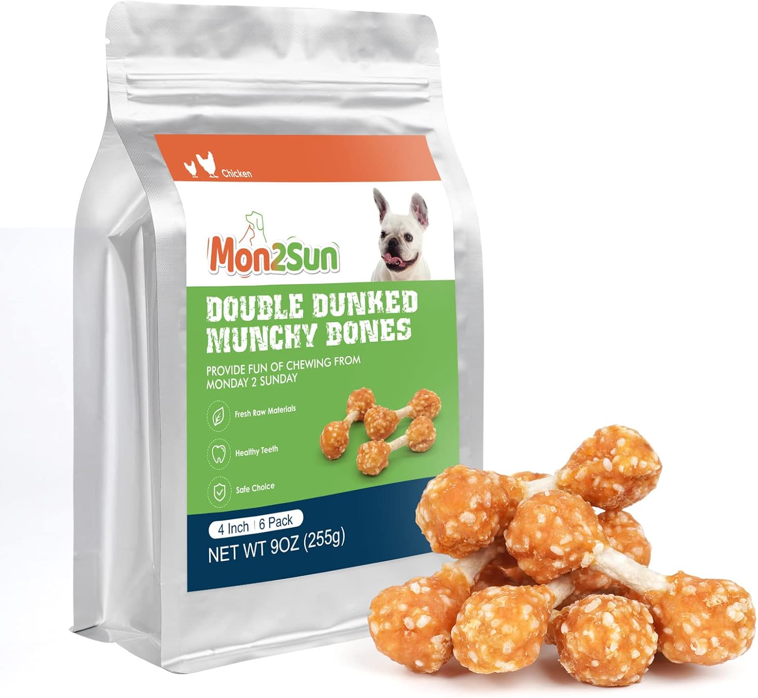 MON2SUN Dog Treats, 9oz Rawhide Dog Chews, 4 Inch Chicken