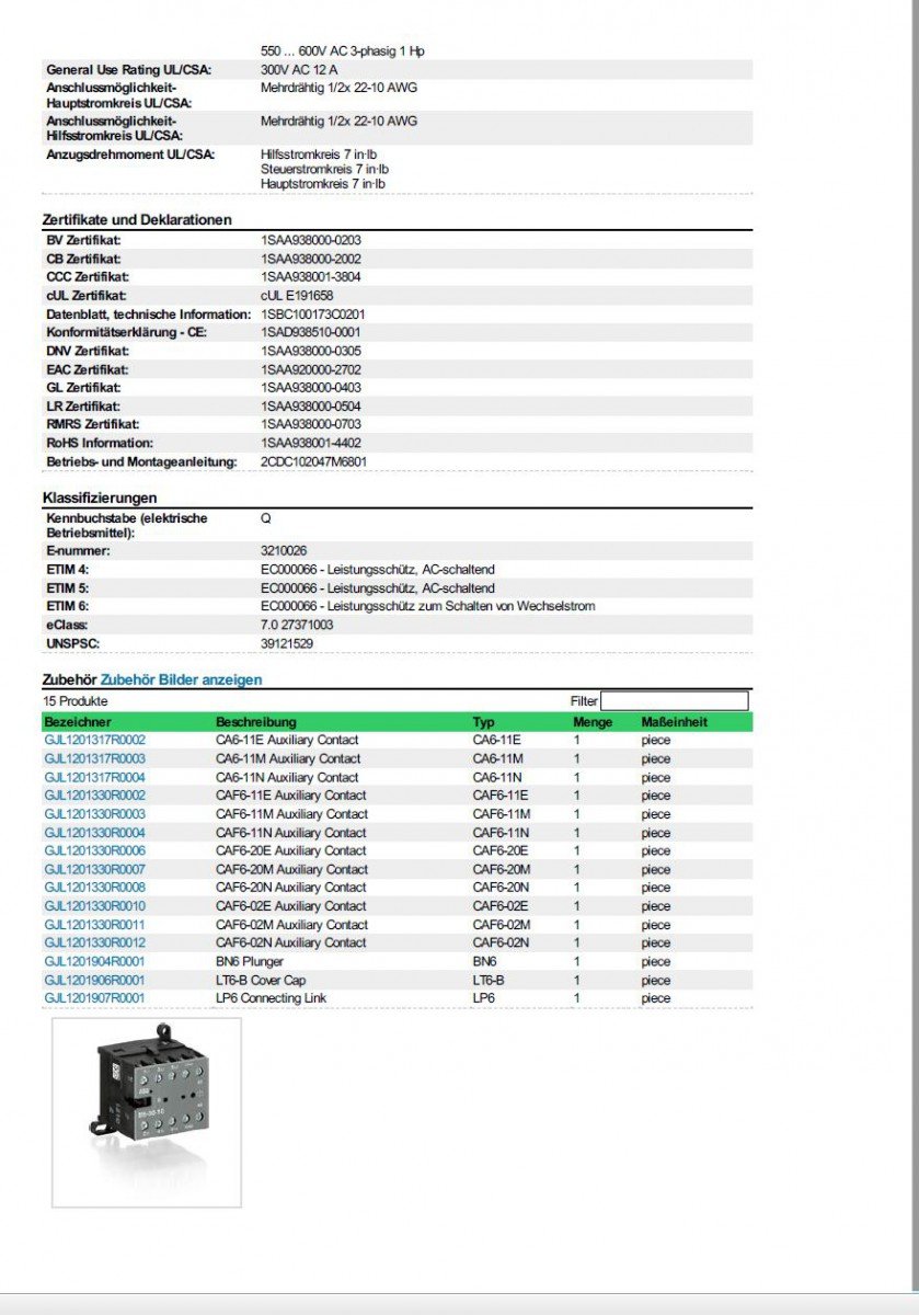abb-entrelec B6 – minicontactor -3010 380/415 V.40/450hz Vis