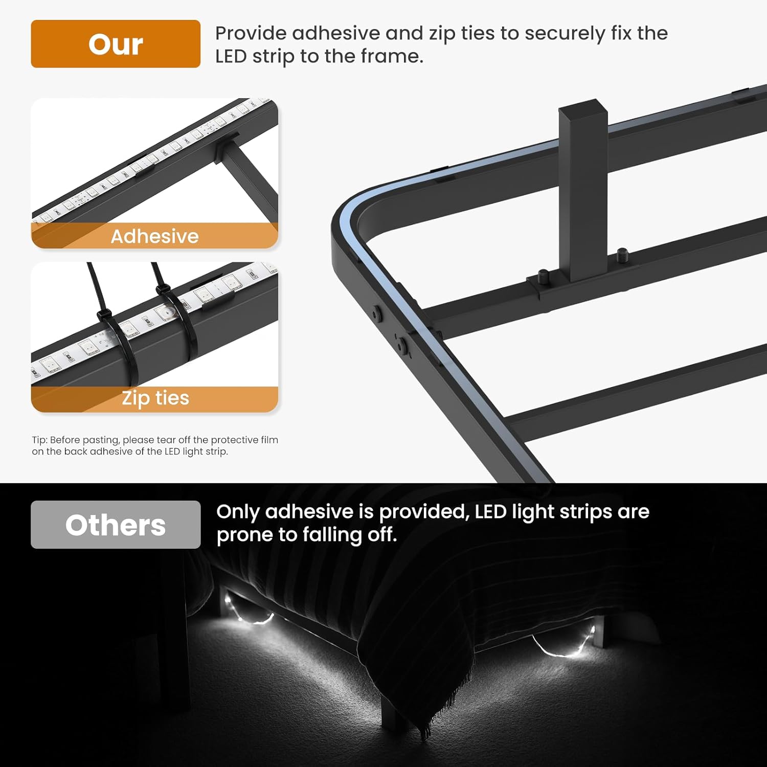 King Size Floating Bed Frame with Smart LED Lights, Heavy Duty Metal Platform Floating Bed Frame, No Box Spring Needed, Easy Assembly, Noise Free - Image 7