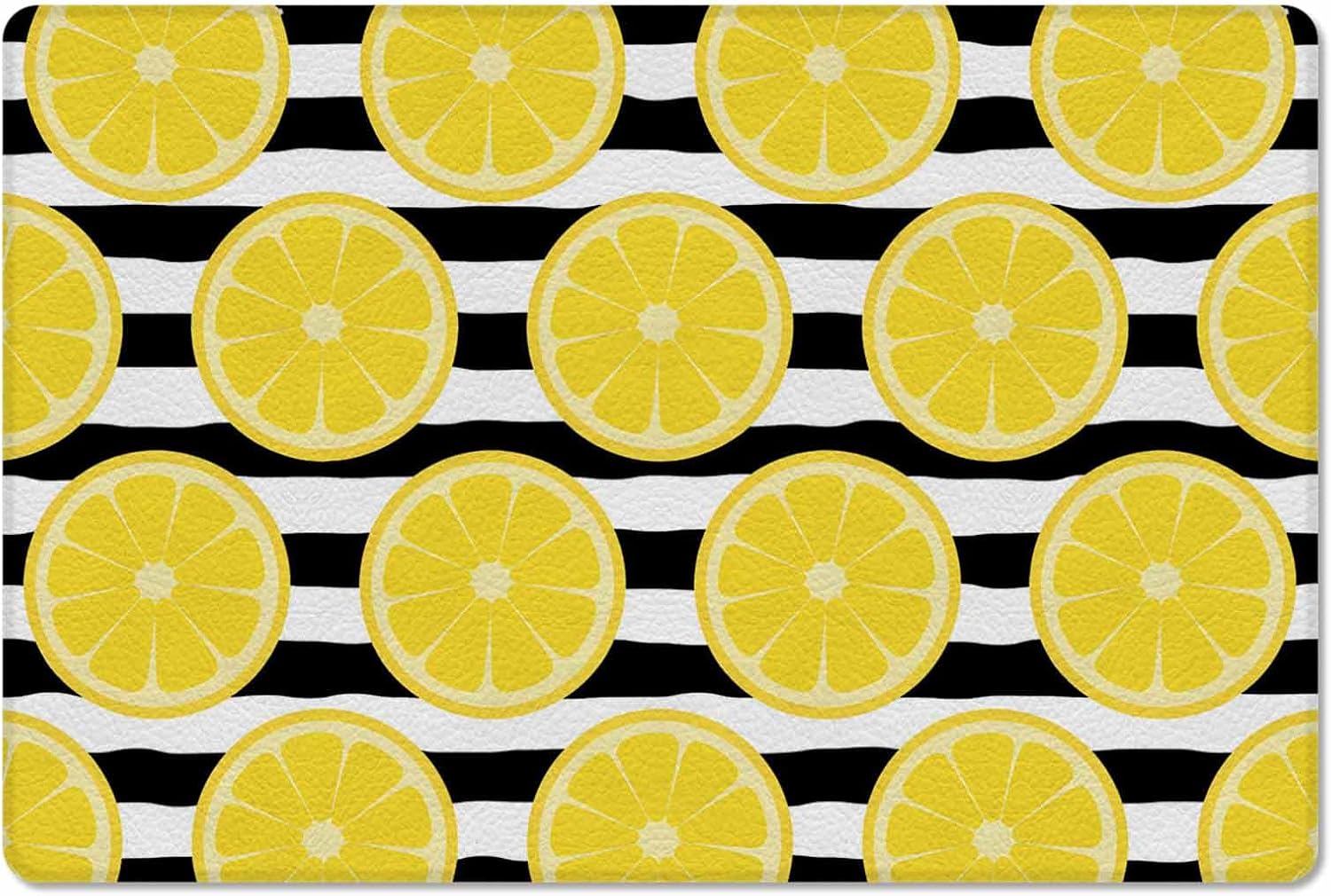 Black Geometric Stripe Summer Lemon Antifatigue Kitchen Bath Door Mat Cushioned Runner Rug, Washable Welcome Floor Sink Mat, Waterproof & Non-Slip Comfort Standing Doormat for Kitchen, 24"x36"
