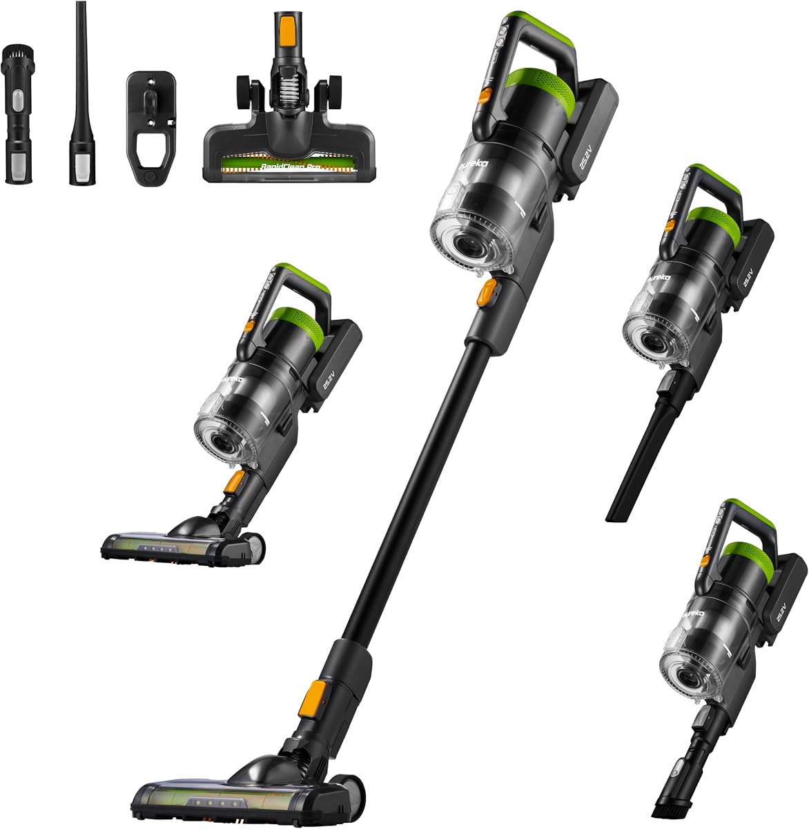 RapidClean Pro Lightweight Cordless Stick Vacuum, NEC285GR | 40-Min Runtime, 3 Power Modes, LED Headlights, Tangle-Free Brushroll, Swivel Steering, For Pet Hair, Hard Floors & Carpets