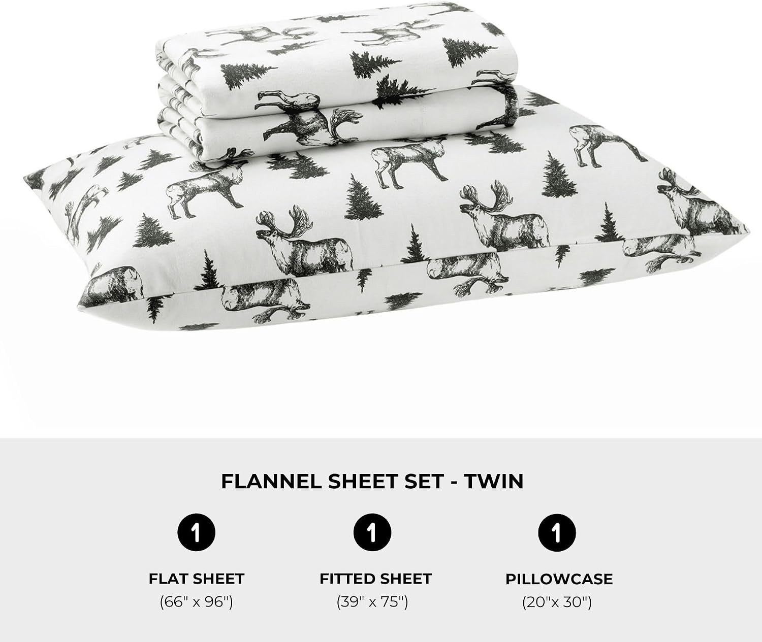 Featherhead 100% Cotton Flannel Sheet Set | Double-Brushed for Extra Softness, Warm & Breathable, Extra Deep Pockets fits Up to 17” (Moose, Twin)