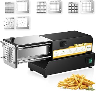 Commercial French Fry Cutter Stainless Steel with 4 Blades | Professional electric potato cutting machine, efficient for commercial, home use&cucumbers, carrots, sweet potatoes, black