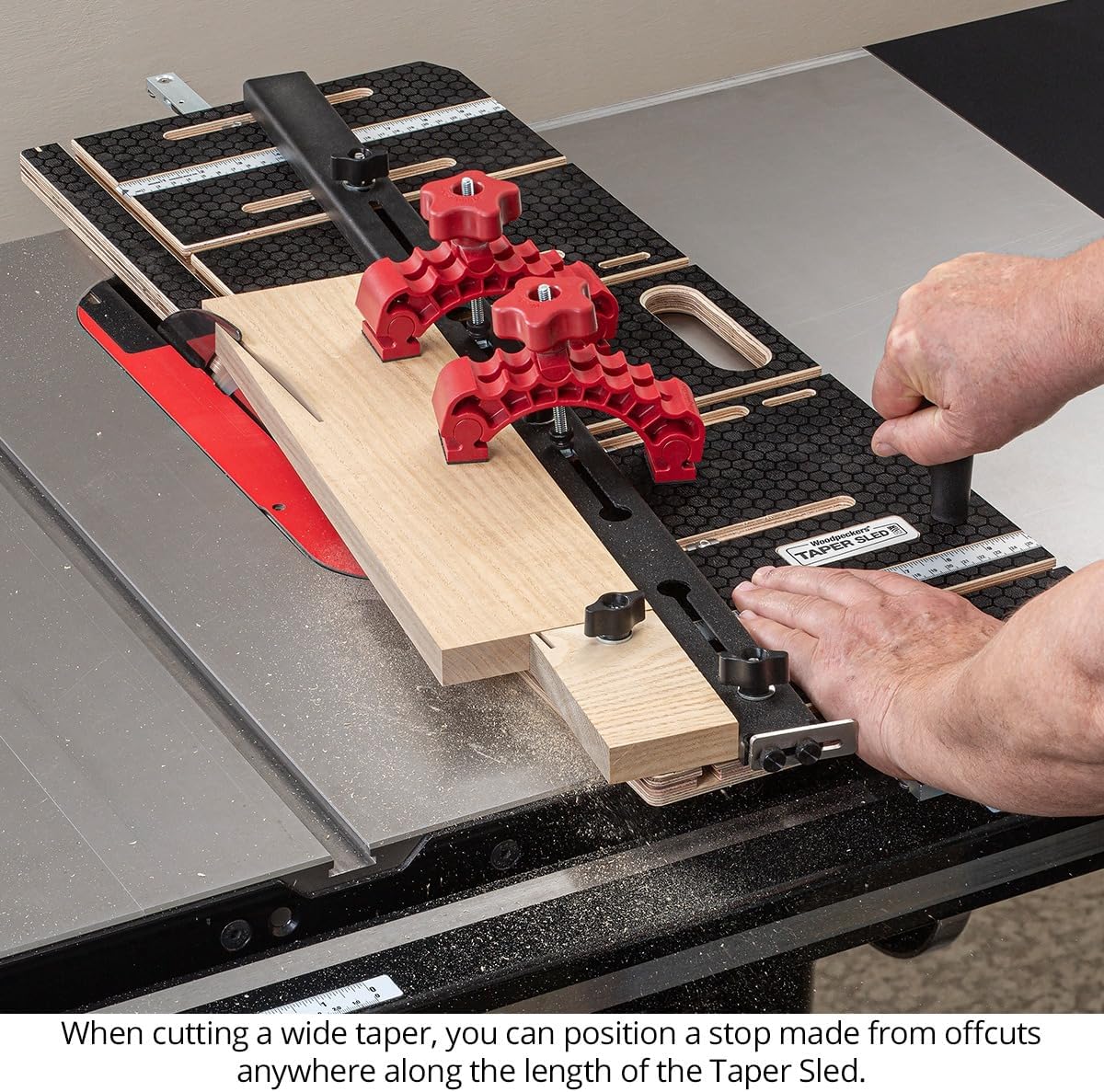 Woodpeckers Taper Sled, Table Saw Taper + Straight Line Jig, Perfect for Chair + Table Legs & Edge Jointing, Features 37" Miter Bar & 2 Hold-Down Clamps + Steel Fence TSL-32