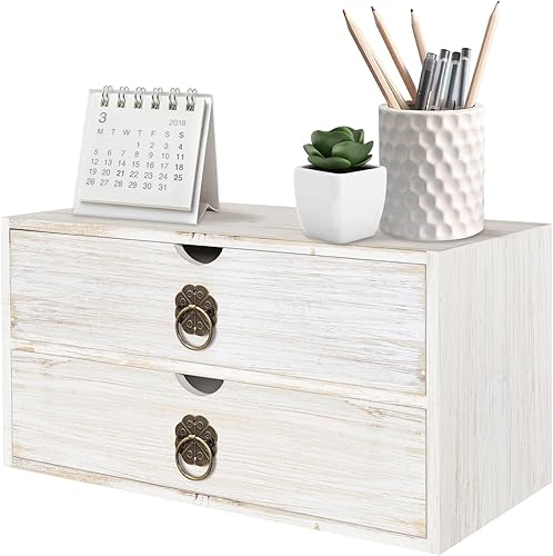 Miniatura 10 de Organizador de escritorio de madera con cajón, organizador de escritorio de madera blanca, caja de organización de almacenamiento en mesa para