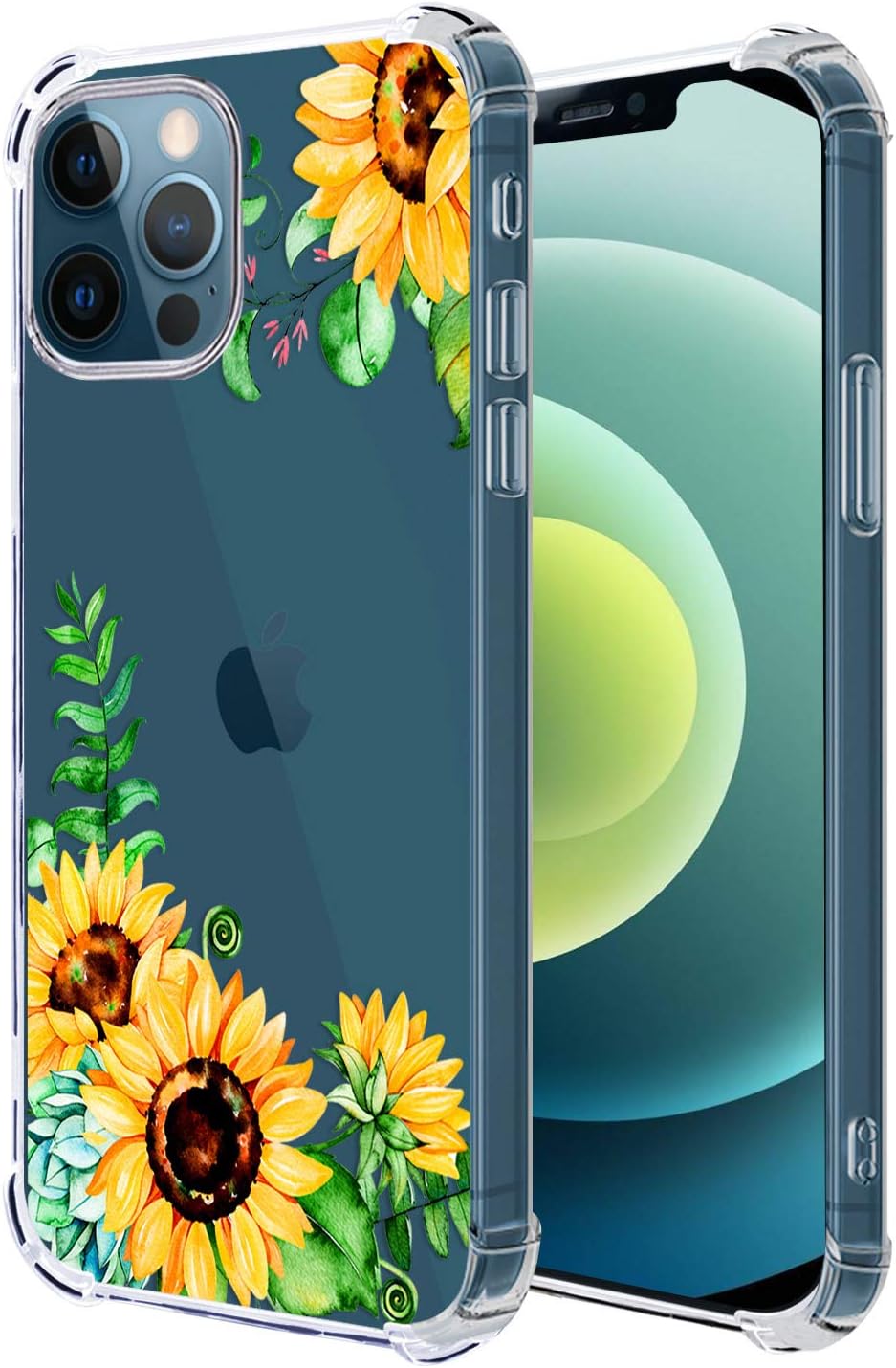 hepix iPhone 12 Pro Max Clear Case 6.7 inch 2020, Sunflower Floral Transparent Flexible Soft TPU Ultra-Thin Cover Flower Bumper Protective Anti-Scratch Camera Protection