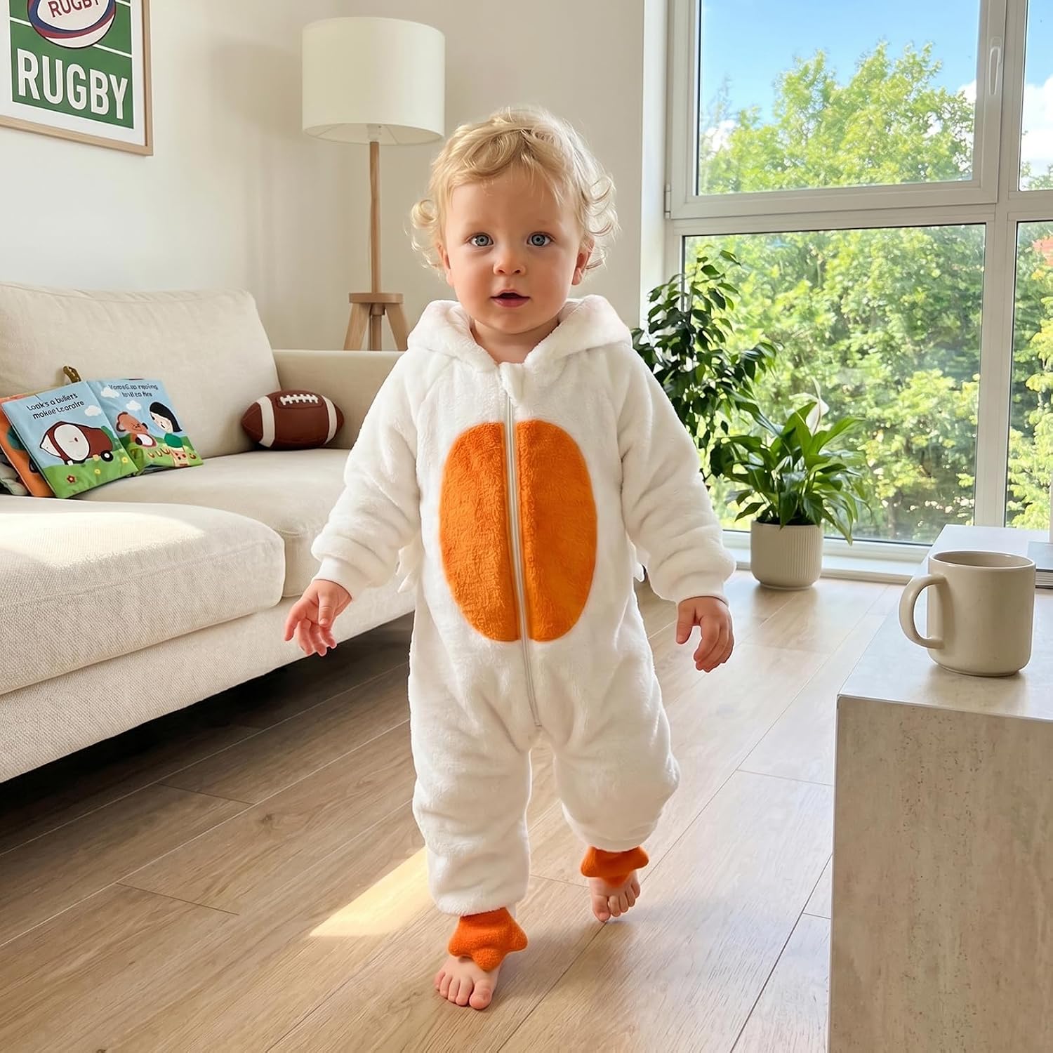 Newborn Baby Girl Boy Halloween Goose Costume Fuzzy Hooded Romper Jumpsuit