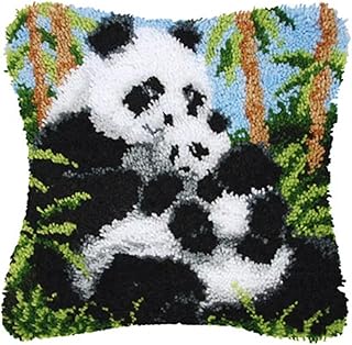 GemJelry Latch Hook Kits for Adults Kids DIY Animal Panda Pillow Cover Beginner Cross Stitch Kits with Preprinted Canvas Crochet Yarn Embroidery Hooking Kit Sofa Home Decor 17'' X 17'' - Buy now