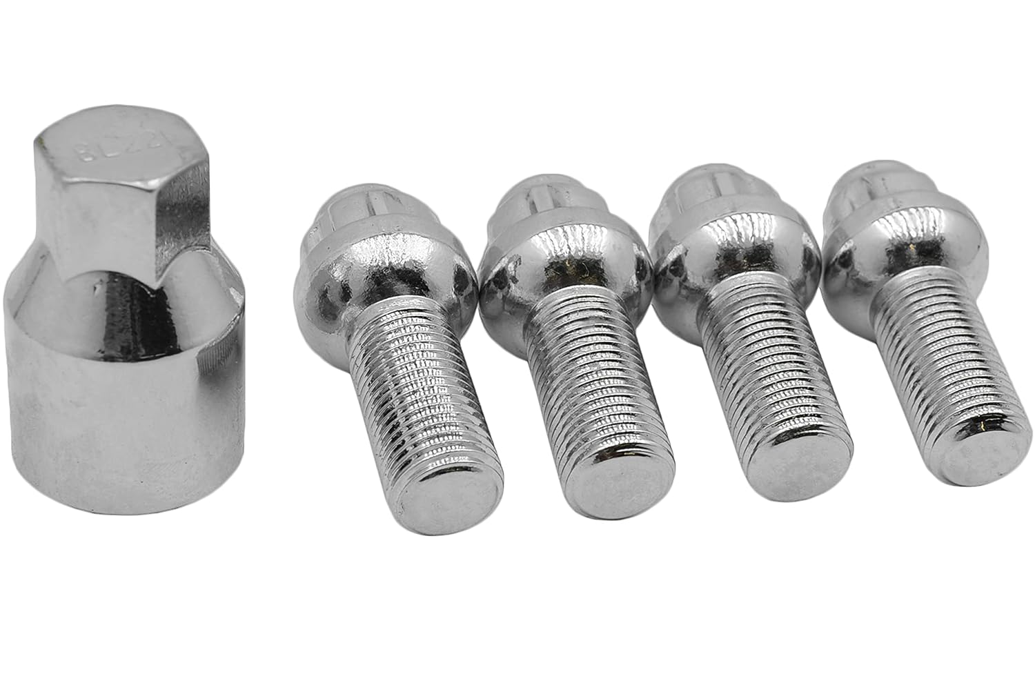 5 Pc Chrome Ball Seat Wheel Locks Lug Bolts | 28 MM Shank | M14x1.5 | Compatible with Mercedes Benz 2009-2015 C207 A207 W207 Chassis - E-Class E250 E350 E500 E550 Coupe W/Factory Wheels
