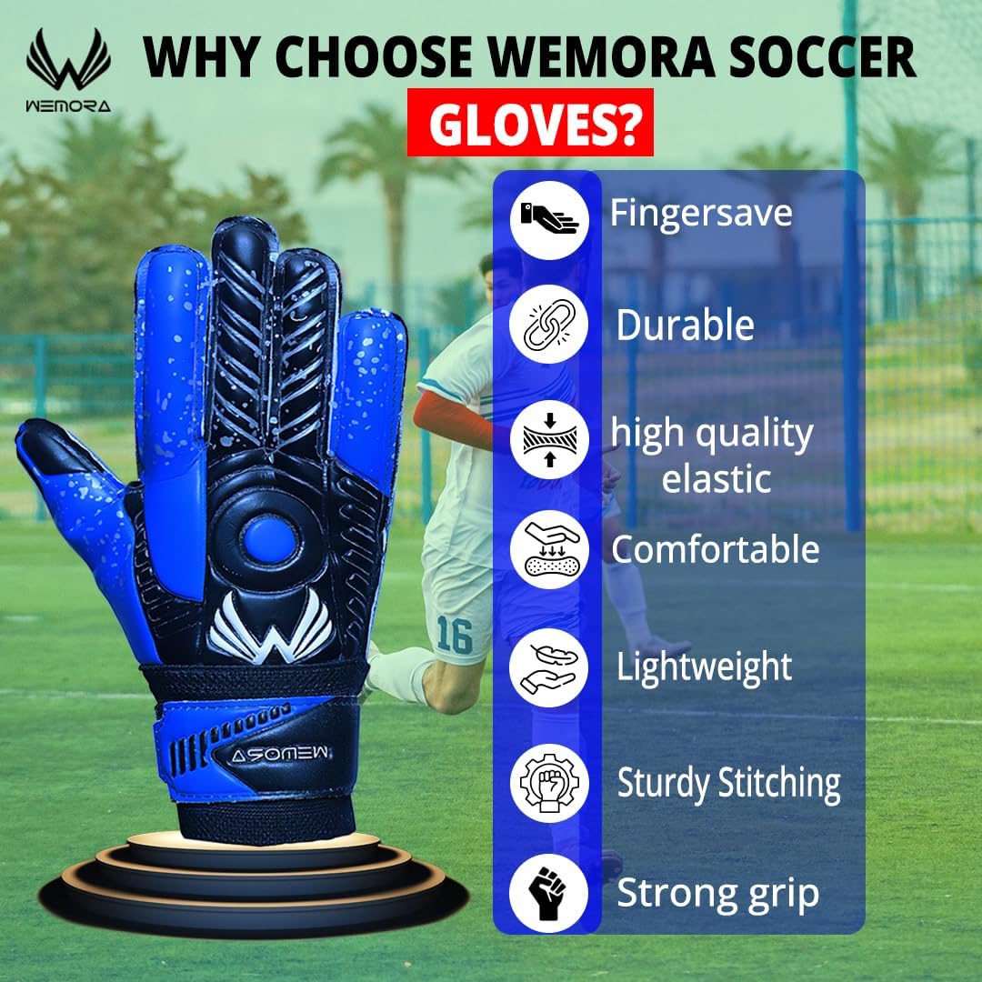 Soccer Goalie Gloves Fingersave for Kids Youth Adults with 7.5MM Strong Grip Palm Flexible Finger Spines Goalkeeper Gloves