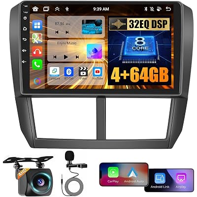 8 Core 4+64GB Android 15 Car Stereo for Subaru Forester Impreza WRX 2008-2012, 9 Inch IPS Touchscreen Wireless Carplay Car Radio 32EQ DSP FM RDS GPS Navigation 5G WiFi 59UI SWC Backup Camrea